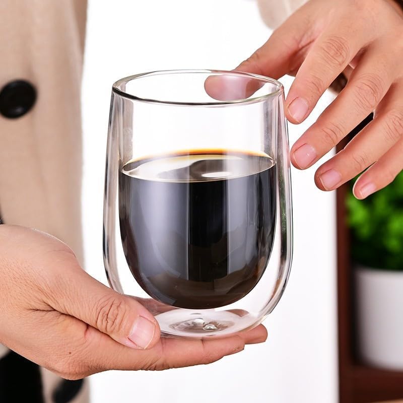 12OZ Double Wall Espresso Cups Set of 2, Clear Expresso Shots Cup, Double Wall Insulated Espresso Mugs, Tazas de Cafe Expreso, Microwave Dishwasher Safe,Suit for Espresso Machine