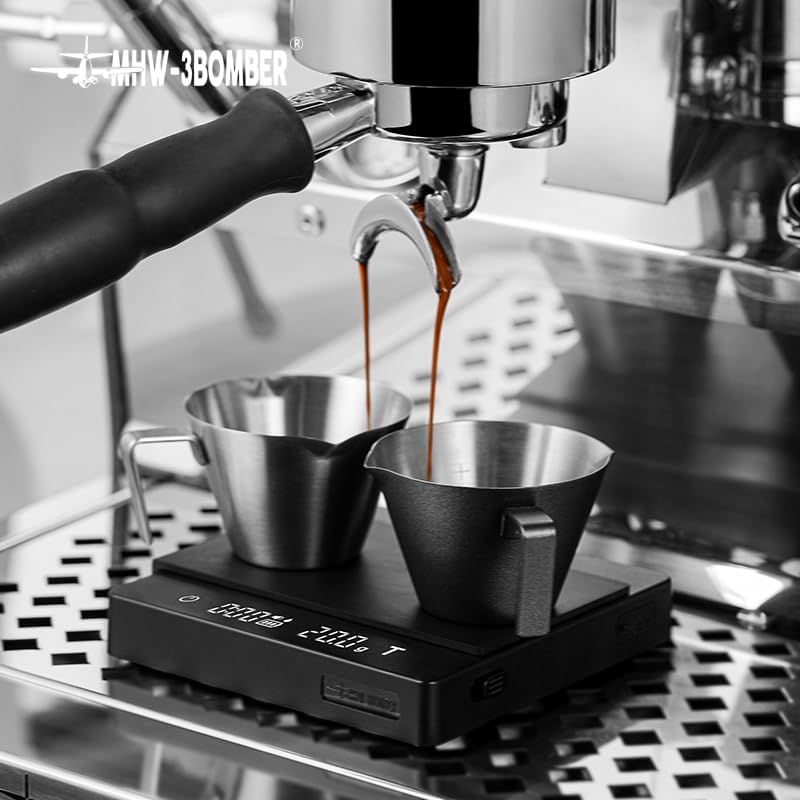 MHW-3BOMBER MHW-3BOMBER Espresso Measuring Cups 2Pcs with Handle, 1oz / 2oz / 3oz Double Spouts Stainless Steel Espresso Shot Cups with Scale, V-Shaped Mouth, 3.4oz / 100ML White G6200W-OS