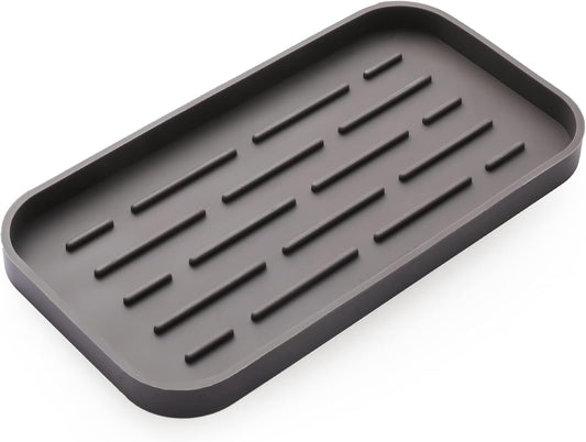 Silicone Kitchen Sink Organizer Tray for Multiple Usage,Eco-Friendly Sponges Holder for Kitchen Bathroom Counter or Sink,Dish Soap Dispenser,Scrubber,Bottle,Cup (Coffee, 10"×5.3")