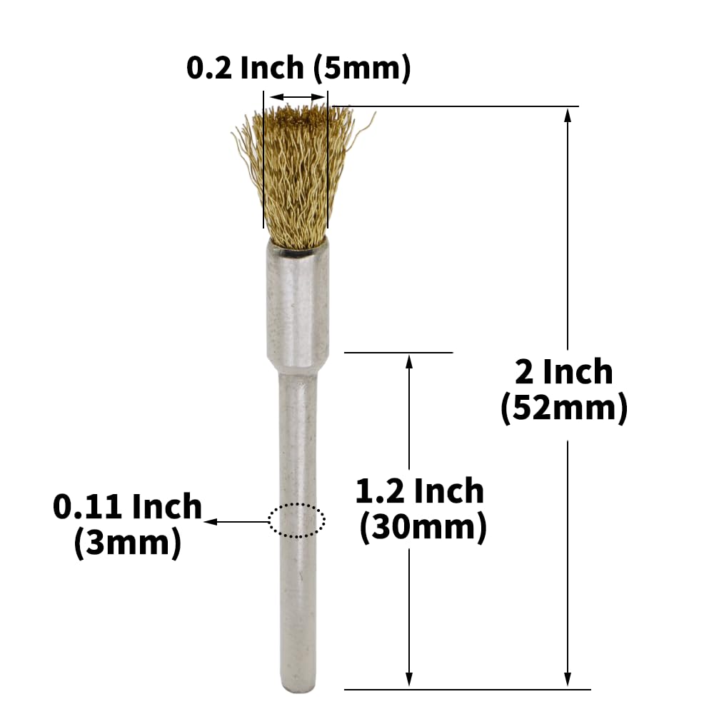 60-Piece Brass Wire Brush Set - Metal Rust Removal, Polishing, Cleaning - 1/8″ (3mm) Shaft - Removes Burrs, Dust, and Oxide Layer - Handles Rough Surfaces - Rotary Tool Accessories