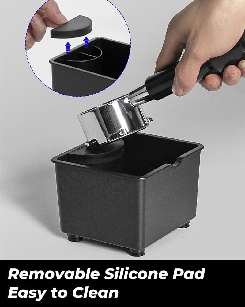 Espresso Knock Box, Accessories for Espresso Machine, Easy & Mess-Free Puck Disposal, Coffee & Espresso Grounds, Non-slip Base, Removable Silicone Pad, Holds 10 Double Shot Pucks
