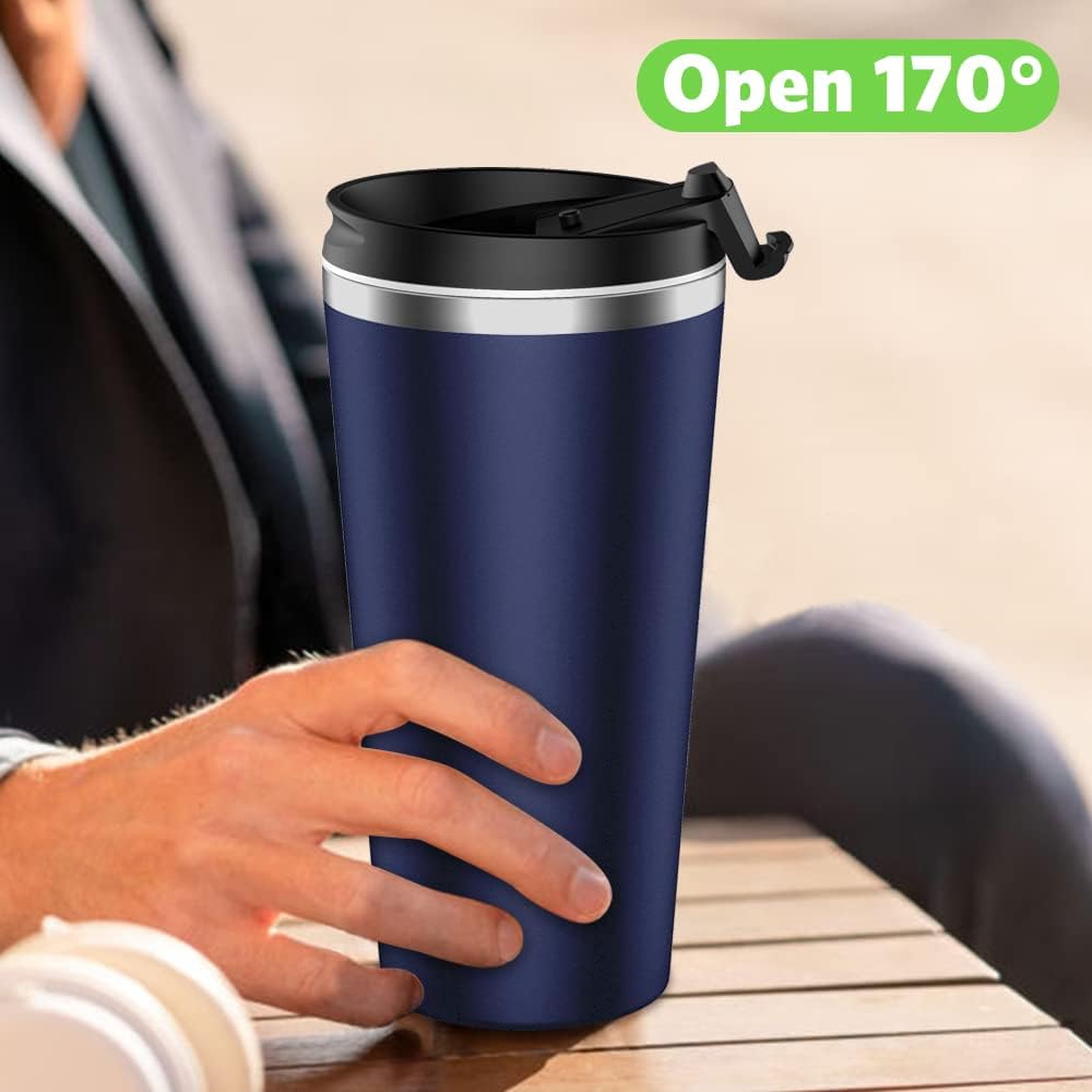 Insulated Coffee Mug with Ceramic Coating, 18oz Travel Mug with Leak-proof Lid, Vacuum Double-wall Tumbler, Stainless Steel Thermal Cup for Tea, Hot Cocoa, Cold Beverage, Ice Drinks