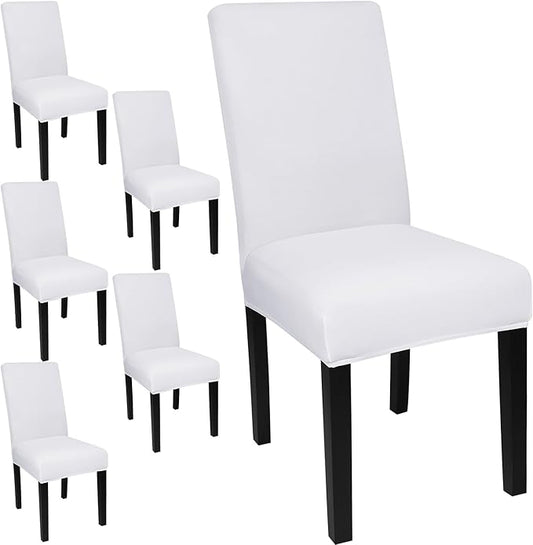 JQinHome 6 Pcs Dining Chair Slipcover,High Stretch Removable Washable Chair Seat Protector Cover for Home Party Hotel Wedding Ceremony (White)