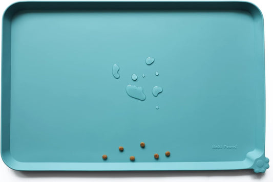 Hoki Found Large Silicone Pet Food Mats - Non Slip Bowl Placemats - Waterproof Dog Cat Food Mats For Floors - Glacier