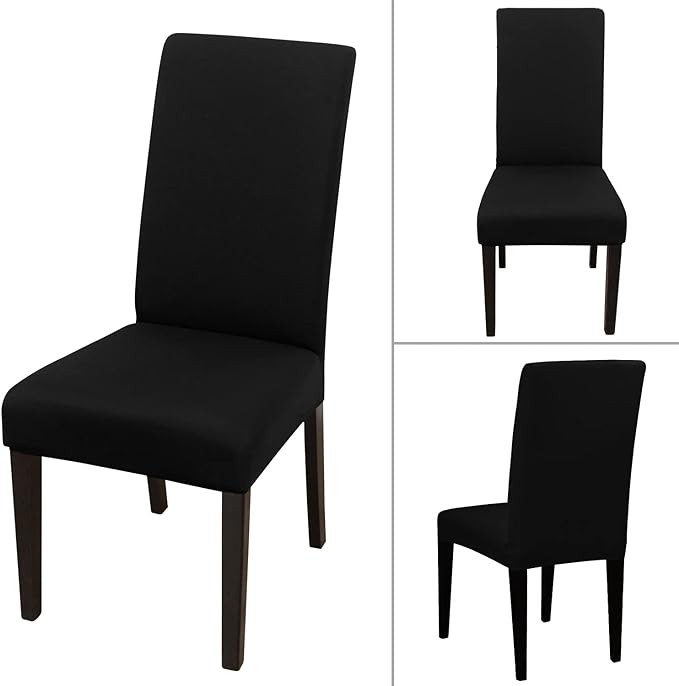 JQinHome 6 Pcs Dining Chair Slipcover,High Stretch Removable Washable Chair Seat Protector Cover for Home Party Hotel Wedding Ceremony (Black)