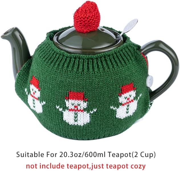 Tea Cozy Suitable for a 600ml,20oz Tea Pot,Teapot Warmer -100% Acrylic Fibers Filling,Two Piece (Green Snow Man)