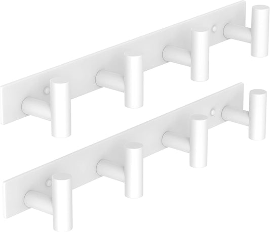 VAEHOLD Hat and Coat Wall Mount Rack - Hooks for Robes, Bags, Keys, and Towels - Bathroom Towel Hanger Organizer (White, “T“ Shape 4 Hooks 2 Pack)