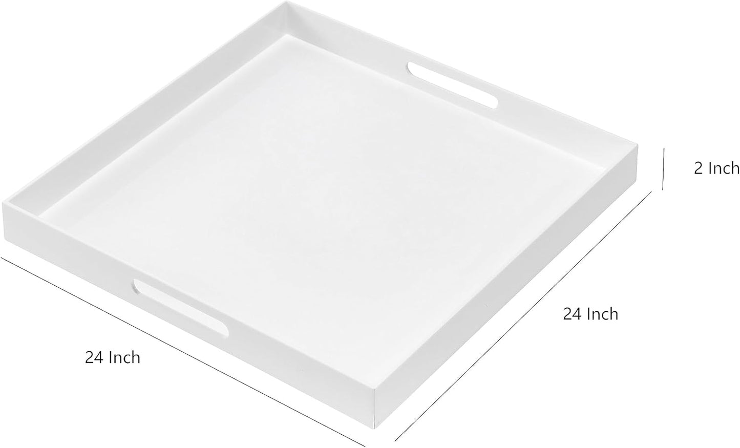 Glossy White Sturdy Acrylic Serving Tray with Handles-24x24Inch-Serving Coffee,Appetizer,Breakfast,Butler-Kitchen Countertop Tray-Makeup Drawer Organizer-Vanity Table,Ottoman Tray-Decorative