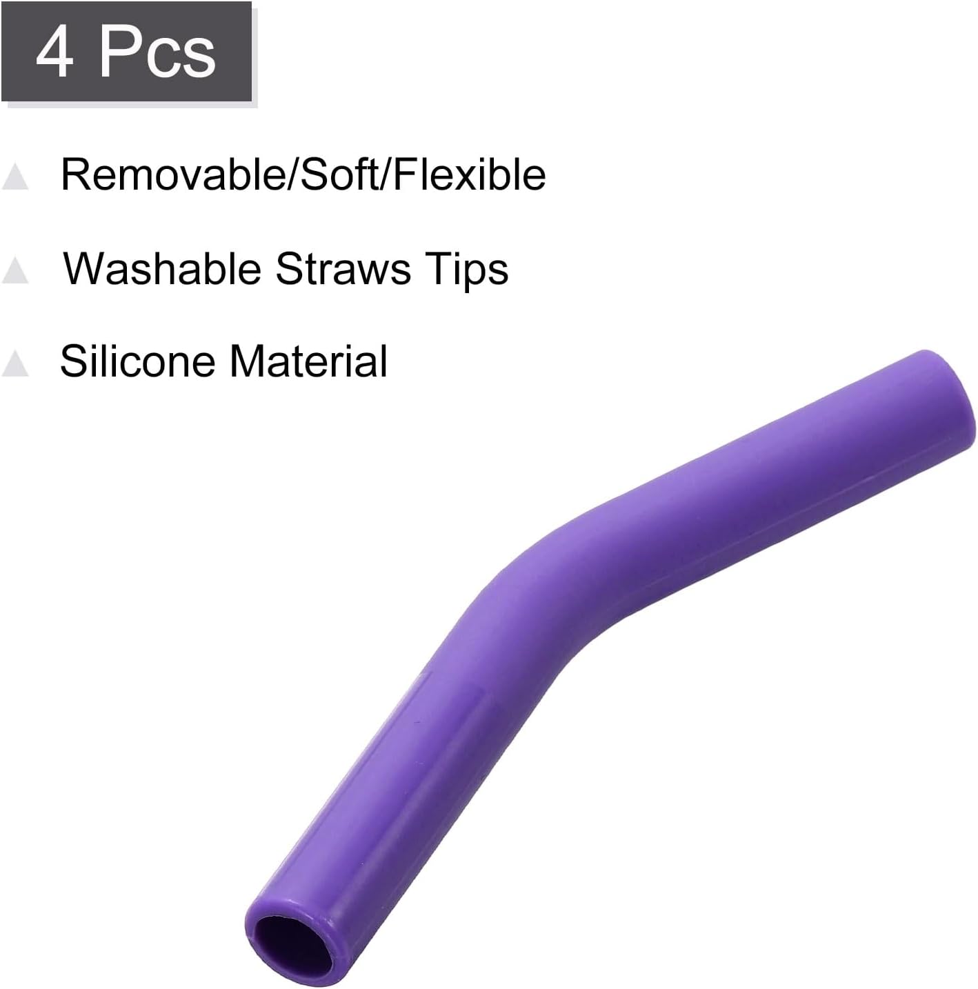 uxcell 4Pcs Silicone Straw Tips, Silicone Straw Elbows Tip, Soft Reusable Metal Straw Covers Fit for 8mm/0.31" OD Stainless Steel Straws, Purple