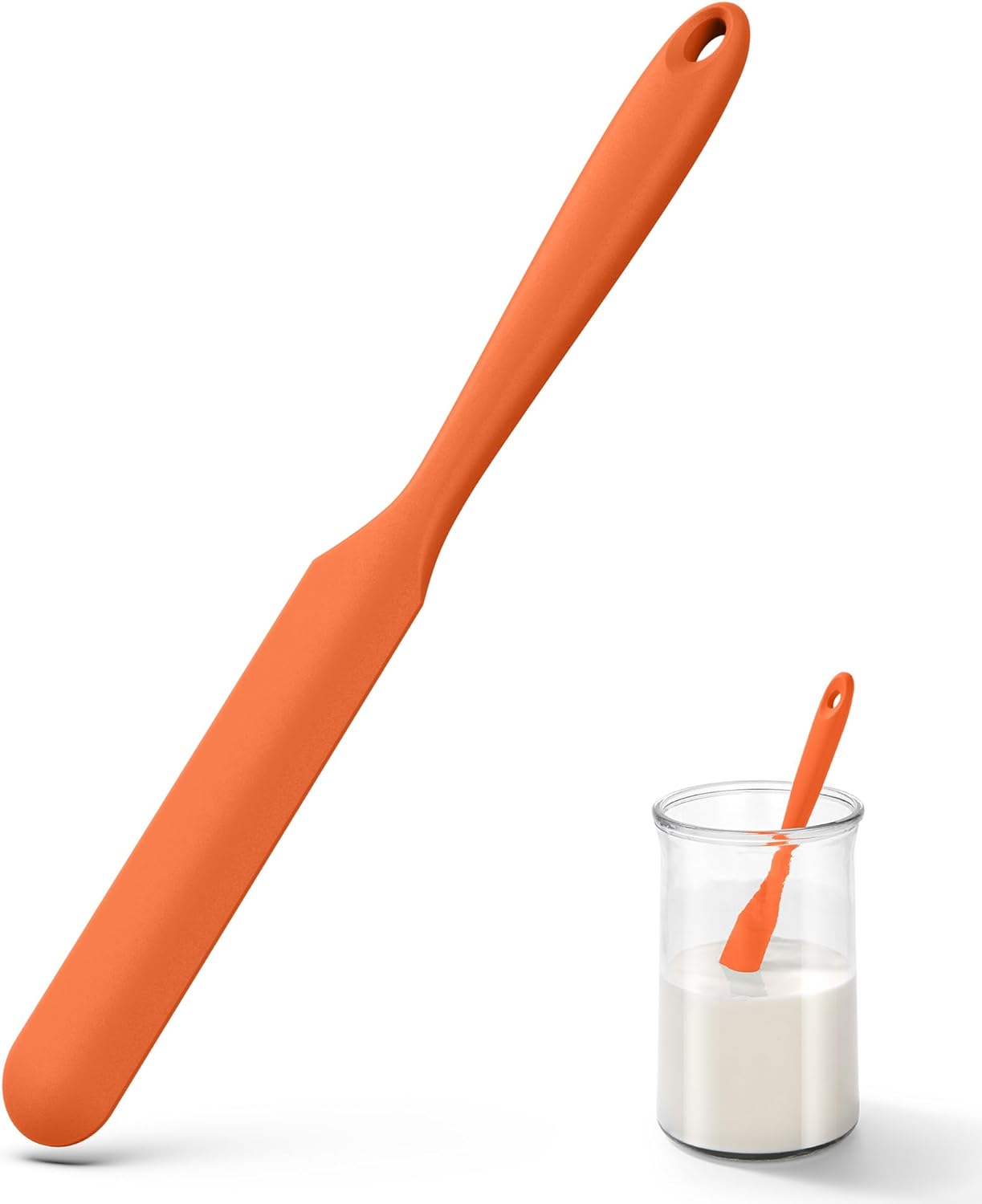 U-Taste Skinny Silicone Jar Spatula: 600ºF Heat-Resistant Food-Grade 10in Long Narrow Sourdough Stirring Stick, Seamless Flexible Peanut Butter Spreader for Scraping Icing Bread Cream, Jam (Orange)