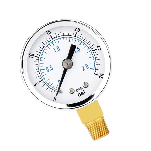 1/4" NPT 30Psi Steel Economical All Purpose Pressure Gauge with Brass Internals 2" Dial Display Bottom Mount
