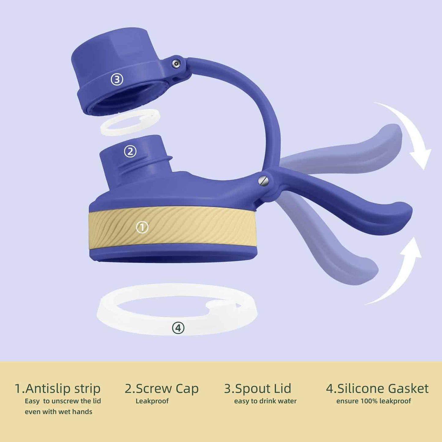 IDEUS Insulated Stainless Steel Water Bottle with 2 Leak-Proof Lids, Thermal Water Flask for Hiking Biking, 40oz, Purple