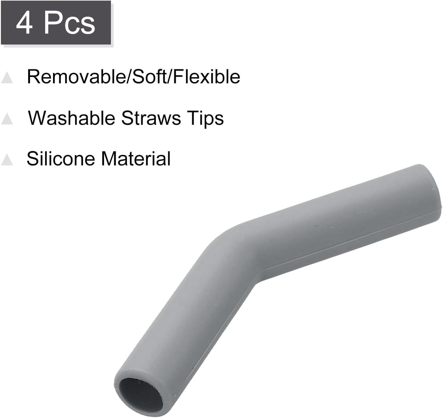 uxcell 4Pcs Silicone Straw Tips, Silicone Straw Elbows Tip, Soft Reusable Metal Straw Covers Fit for 10mm/0.39" OD Stainless Steel Straws, Grey