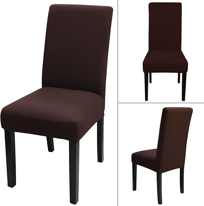 JQinHome Dining Room Chair Covers Set of 8, High Stretch Chair Slipcover Removable Washable Chair Seat Protector Cover for Home Party Hotel Wedding Ceremony (Coffee)
