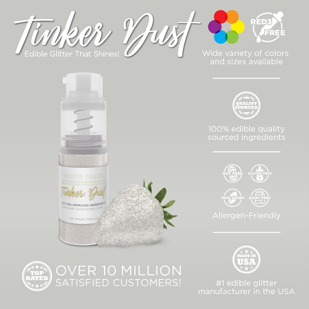Bakell - White Tinker Dust (4g, 1x Mini Spray Pump) Edible Glitter for Food, Desserts, and Beverages!