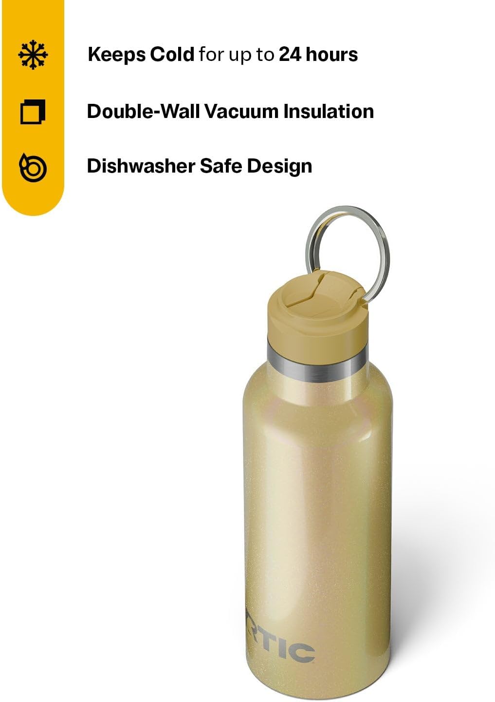 RTIC 16oz Journey Bottle Metal Stainless Steel Vacuum Insulated, BPA Free, Reusable, for Water, Hot and Cold Drinks, Travel, Sports, Camping, Sunlight Glitter