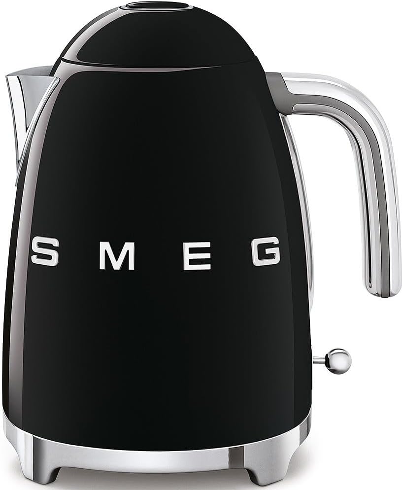 SMEG 50's Retro Style Electric Water Kettle with Automatic Shutoff, Removable Base, and Water Indicator, KLF03BLUS, Black