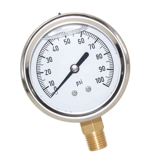 2-1/2" Dial 1/4" NPT 0~100Psi 304 Stainless Steel Glycerin Filled Pressure Gauge Bottom Mount