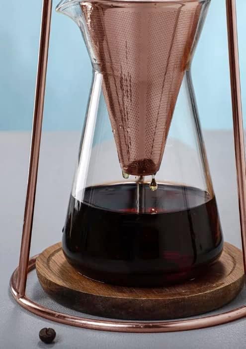 Nispira Modern Iced Coffee Cold Brew Coffee Maker Slow Drip Coffee Machine Stainless Steal Copper Color 400mL Borosilicate Glass