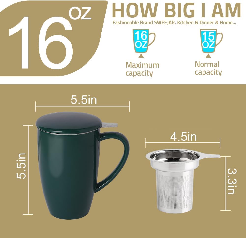 Sweejar Porcelain Tea Infuser Mug with Lid, 16 oz Teacup with Strainers for Loose Leaf Tea, Microwave and Dishwasher Safe Coffee Mug(Gradient Purple)