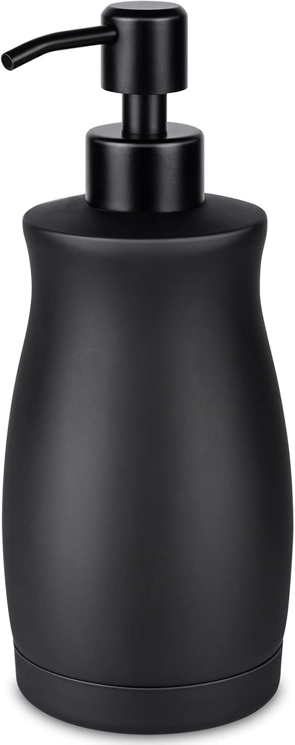 Stainless Steel Countertop Matte Black Soap Dispenser Liquid Bottle for Kitchen & Bathroom Hand Dish Lotion (Matte Black, 390ml/13oz)