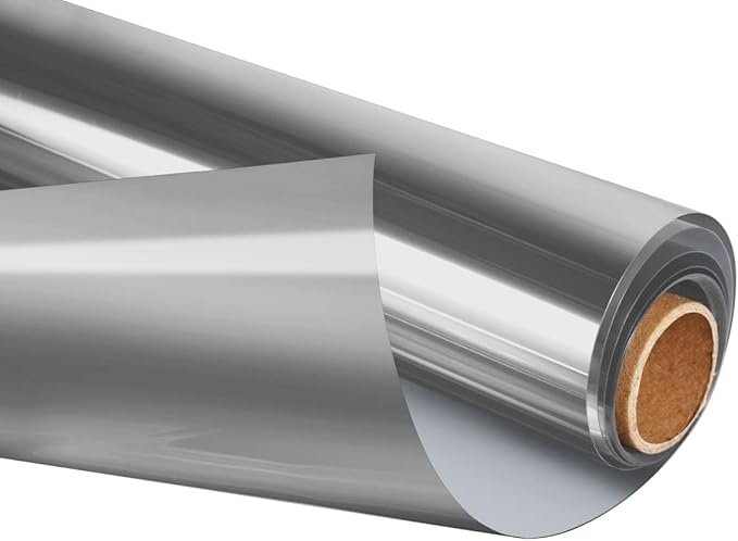 HIDBEA One Way Privacy Window Film, Daytime Mirror Reflective Heat Control UV Sun Blocking Non-Adhesive Static Cling Window Tint for Home and Office(Gray-Silver, 17.5 Inch x 6.5 Feet)