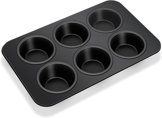TeamFar Muffin Pan, 6 Cup Muffin Tin Cupcake Pan Tray with Nonstick Coating and Stainless Steel Core, for Home/Kitchen Baking, Healthy & Heatproof, Release Easily & Easy Clean