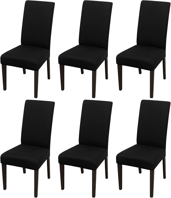 JQinHome 6 Pcs Dining Chair Slipcover,High Stretch Removable Washable Chair Seat Protector Cover for Home Party Hotel Wedding Ceremony (Black)