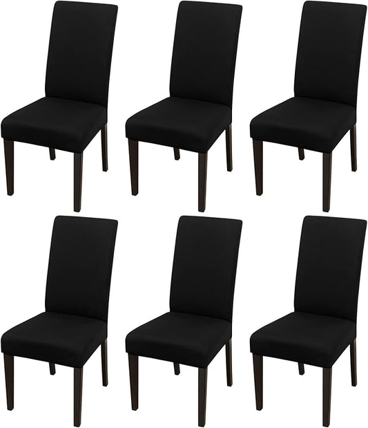 JQinHome 6 Pcs Dining Chair Slipcover,High Stretch Removable Washable Chair Seat Protector Cover for Home Party Hotel Wedding Ceremony (Black)