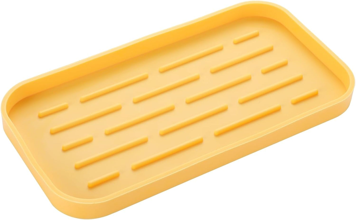 Silicone Kitchen Sink Organizer Tray for Multiple Usage,Easy Clean,Eco-Friendly Sponges Holder for Kitchen Bathroom Counter or Sink,Dish Soap Dispenser,Scrubber,Bottle,Cup Yellow 10”x 5.3”