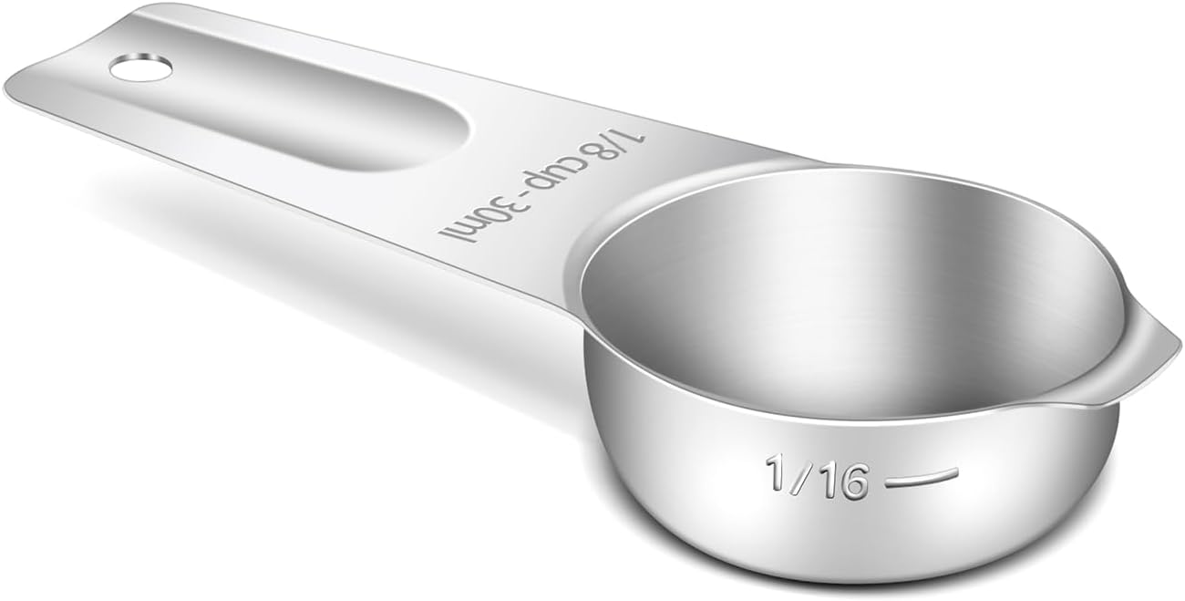 1PCS 1/8Cup (30ml, 1oz) Single Measuring Cup, Stainless Steel Measure Scoop, Metric and US Measurement, Heavy Duty, Dishwasher Safe