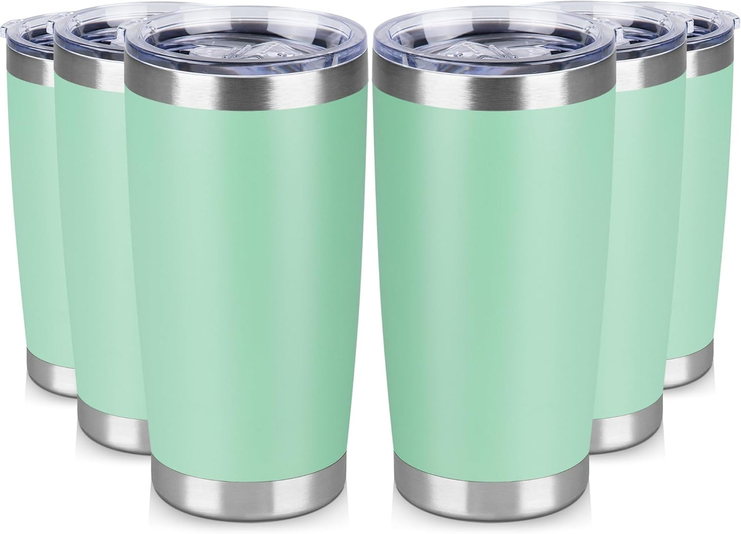 20 oz Tumbler Stainless Steel Tumblers Bulk with Lid Double Wall Insulated Coffee Tumbler Cups for Hot & Cold Drinks Powder Coated Travel Coffee Tumbler Mug Metal (Jade, 6 pack)