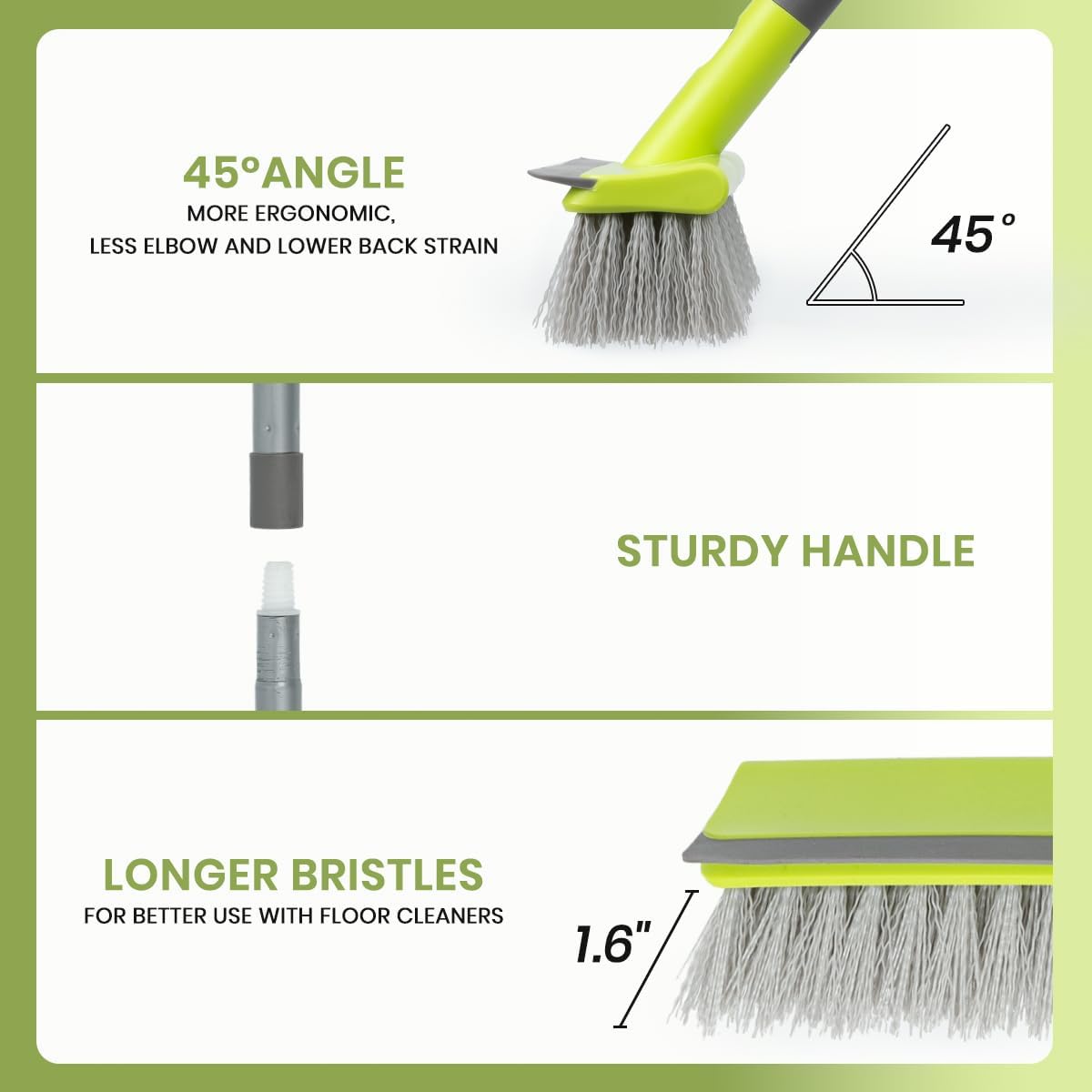 Floor Scrub Brush 2 in 1 Scrubber and Squeegee, Stiff Bristle Deck Brush for Cleaning Concrete, Patio, Garage, Kitchen, Carpet and Bathroom 57" Long Handle