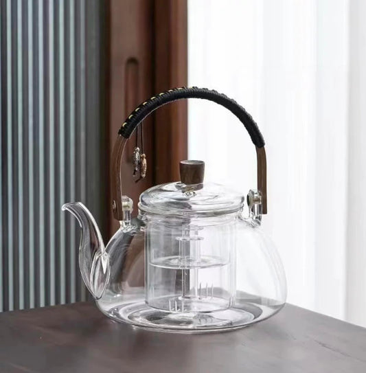 ZENATION Japanese Style 950ml Glass Teapot with Removable Infuser, Stovetop Safe Tea Kettle, Blooming and Loose Leaf Tea Maker Set (Clear)
