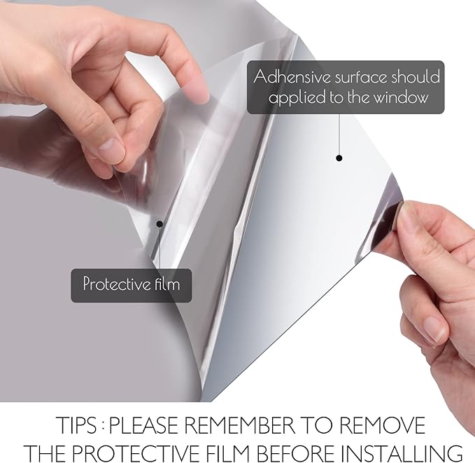 HIDBEA Window Film Daytime Privacy, Heat Control Sun Blocking Anti UV Non-Adhesive Self Static Cling One Way Mirror Window Tint for Home (Silver, 35.4 Inch x 8.2 Feet)