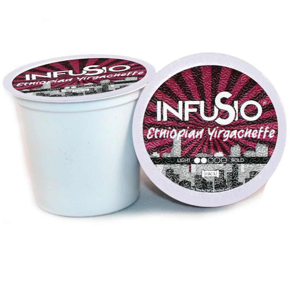 InfuSio Coffee Pods 96 Count Ethiopian Yirgacheffe Gold Medium Light Roast Single serve Coffee pods for Keurig K Cup® Brewers - InfuSio Premium Roasted Keurig 2.0 Compatible