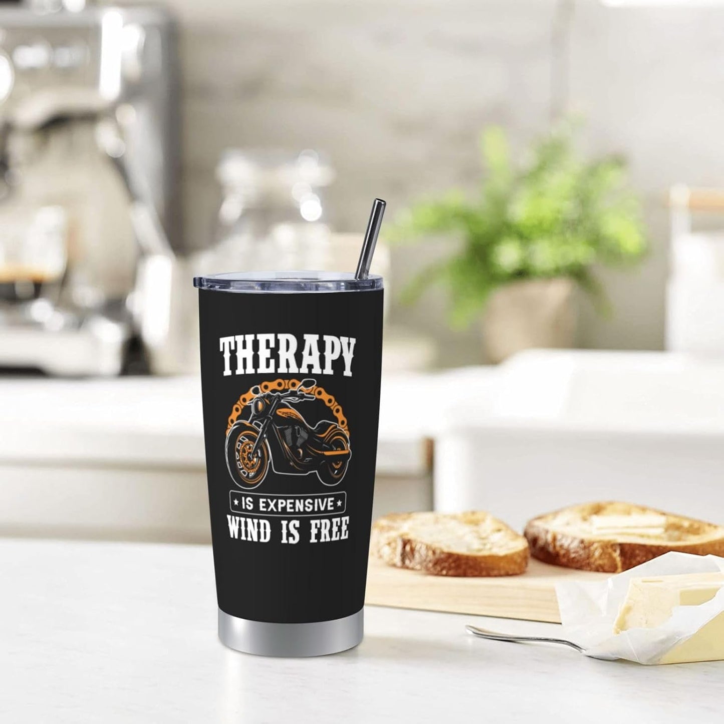 Therapy Is Expensive Wind Is Free Stainless Steel Tumbler 20 oz, Motorcycle Gifts for Men Travel Mug Cups, Birthday Gift for Motorcycle Lovers, Dad, Grandpa, Boyfriend