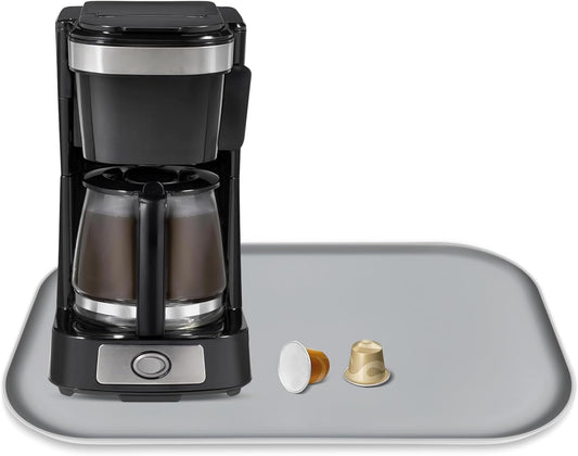 TOHONFOO Silicone Coffee Maker Mat with Lip, 17.4'' x 10.6'' Heavy Duty Coffee Maker Mat for Countertops, Coffee Tray Fit Under Coffee Machine Appliance Automatic Machines Espresso Accessory, Grey