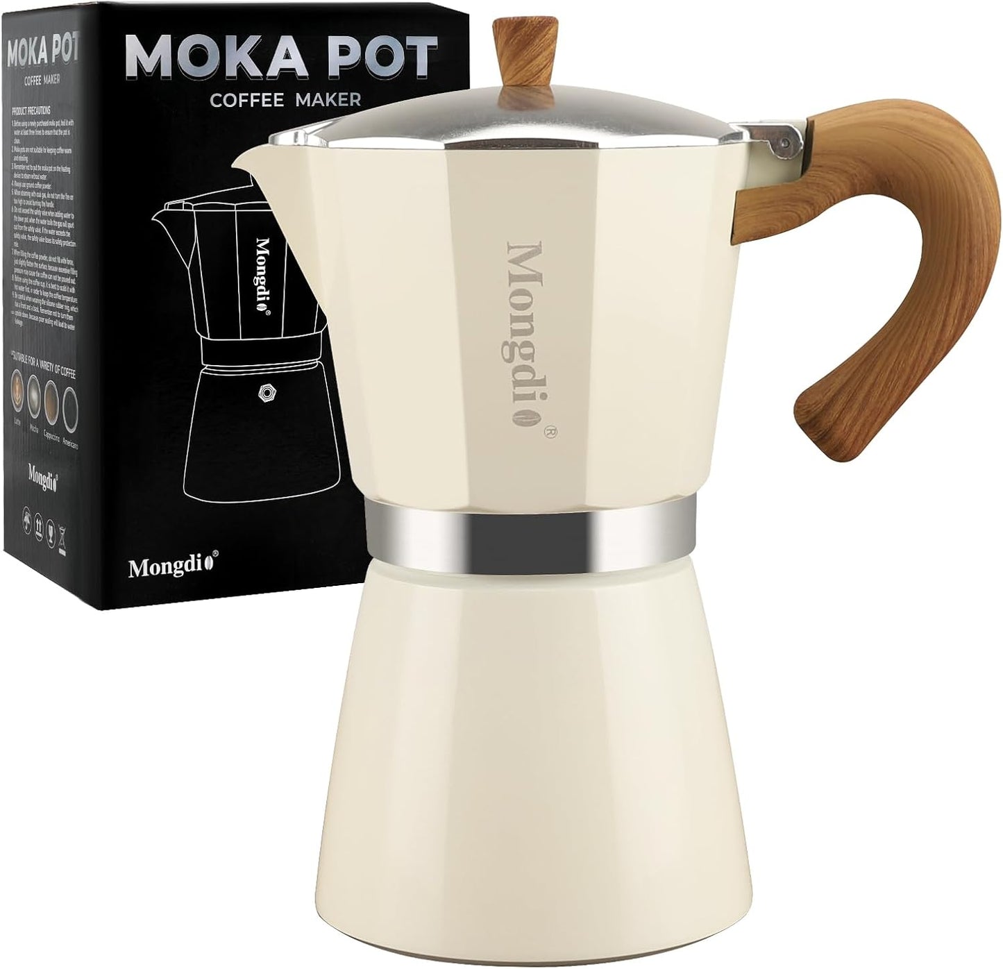 Mongdio Stovetop Espresso Maker Moka Pot, Cuban Coffee Maker Stove top coffee maker Moka Italian Espresso Greca Coffee Maker Brewer Percolator, 12 Espresso Cups, 20 oz - White