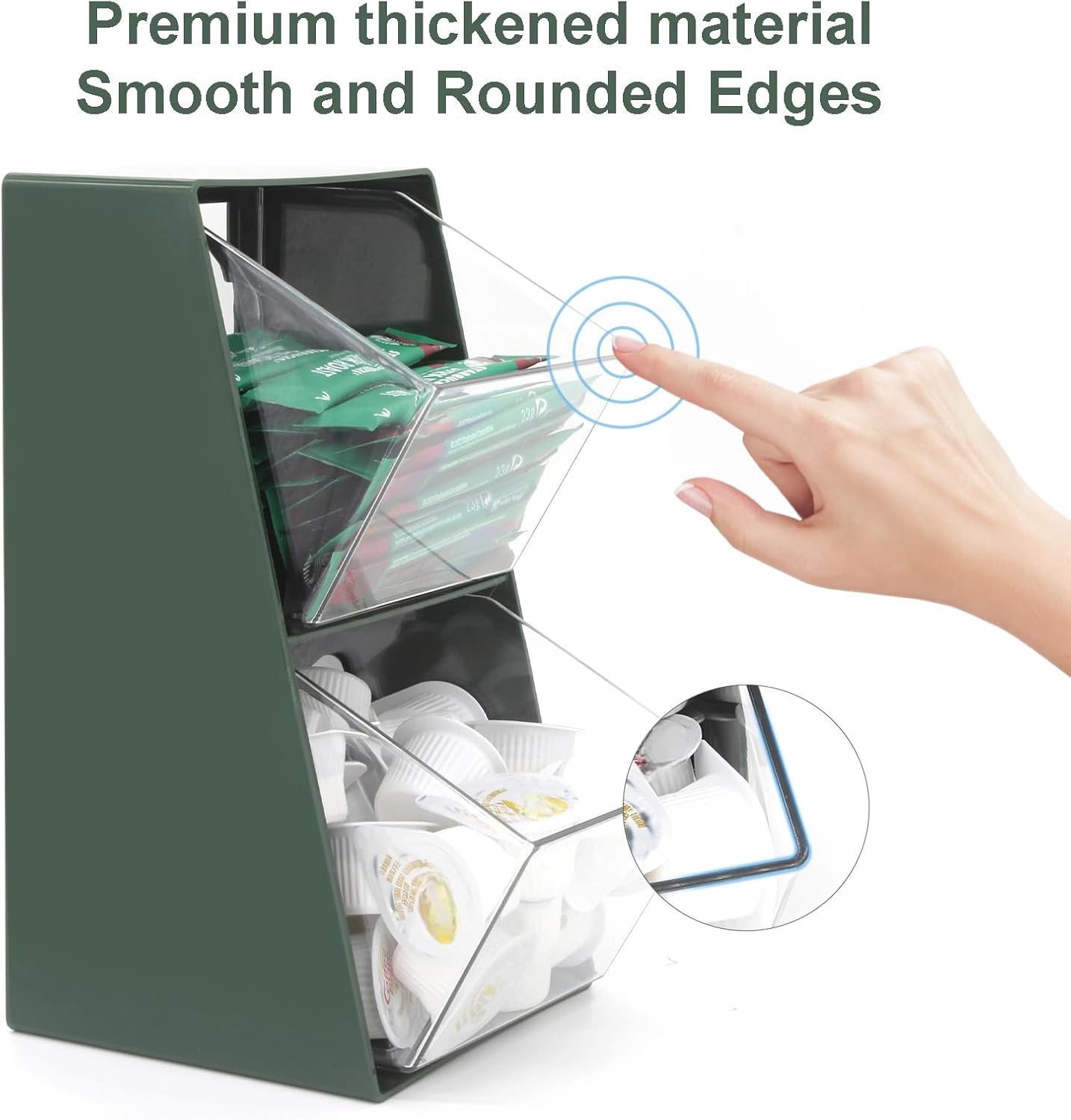 2 Pack Coffee Pod Holder K Cup Storage Organizer for Home Office Bar Countertop Organiser Storage Bins for Coffee Station Counter Container for Tea bag Sugar Creamer Filter Green