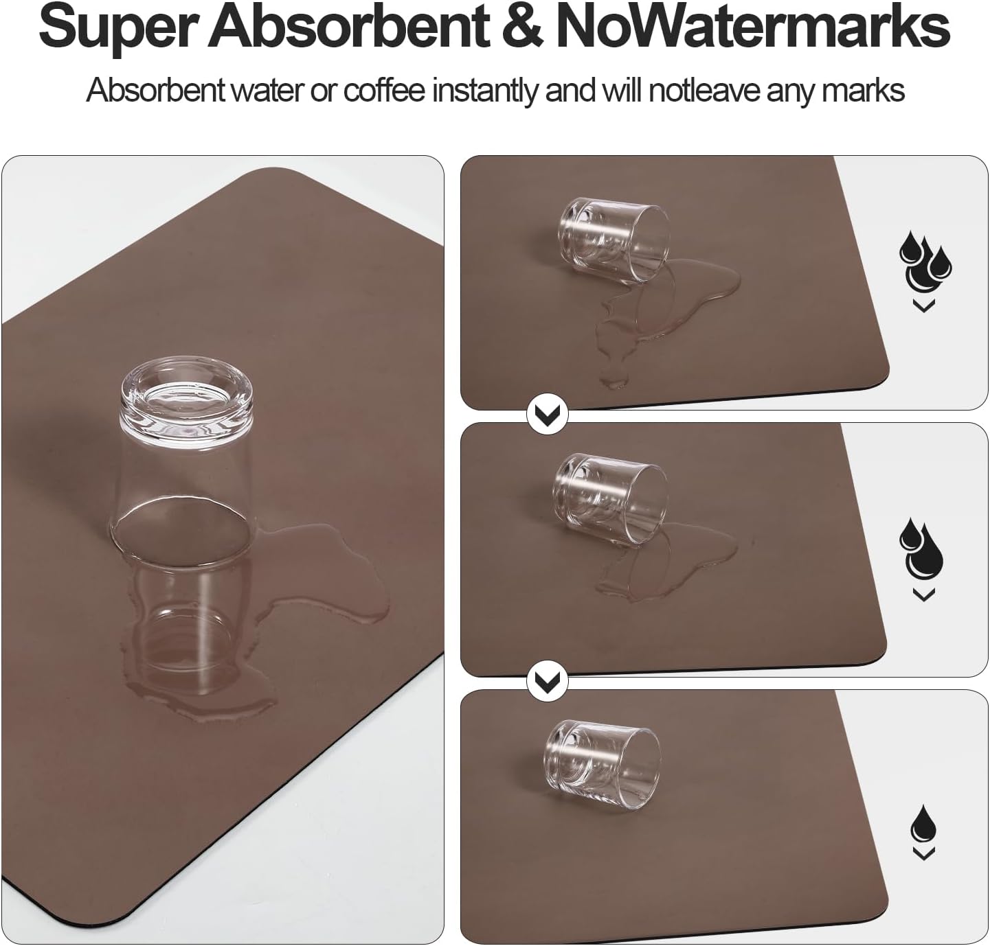 Dish Drying Mat for Kitchen Counter | Coffee Bar Mat for Countertops | Heat Resistant Drainer Mat with Non-slip Rubber Backed | Hide Stain Kitchen Absorbent Draining Mat | Brown 18"x24"