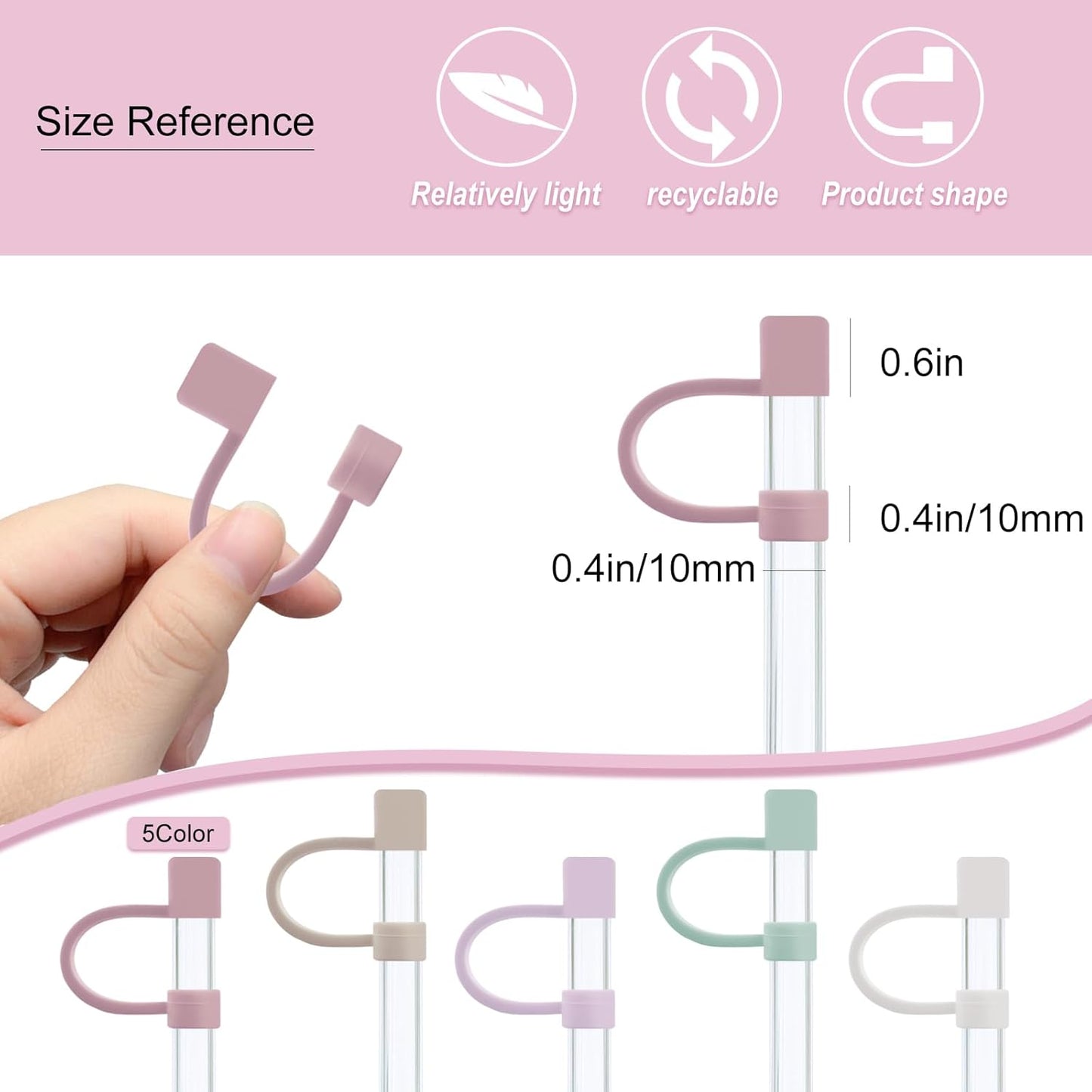 Velaco 5Pcs 0.4in/10mm Diameter Silicone Straw Covers Cap Compatible with Stanley 20 30&40 Oz Cup, Straw Toppers for Stanley 40 Oz Tumbler with Handle, Dust-Proof Straw Caps for Water Bottle