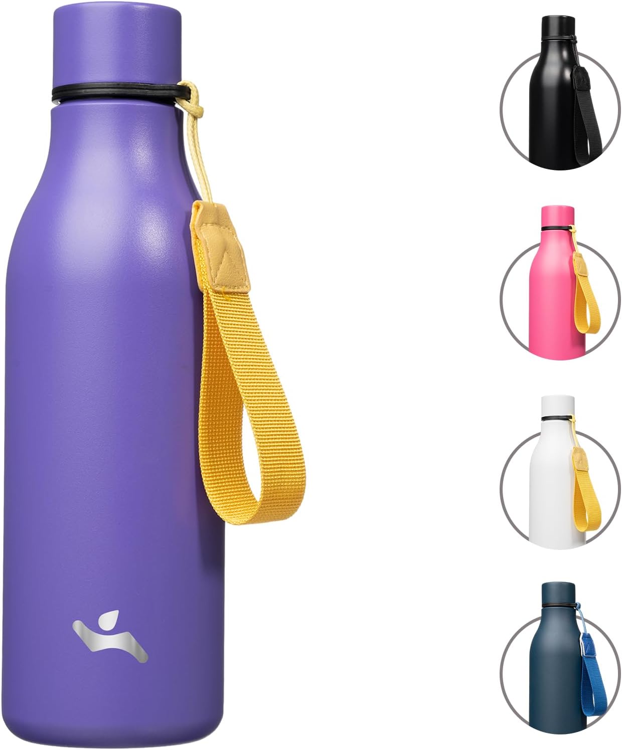 Insulated Water Bottle with Strap,18 oz Double Wall Stainless Steel Vacuum Bottles Metal Water Flask,Purple