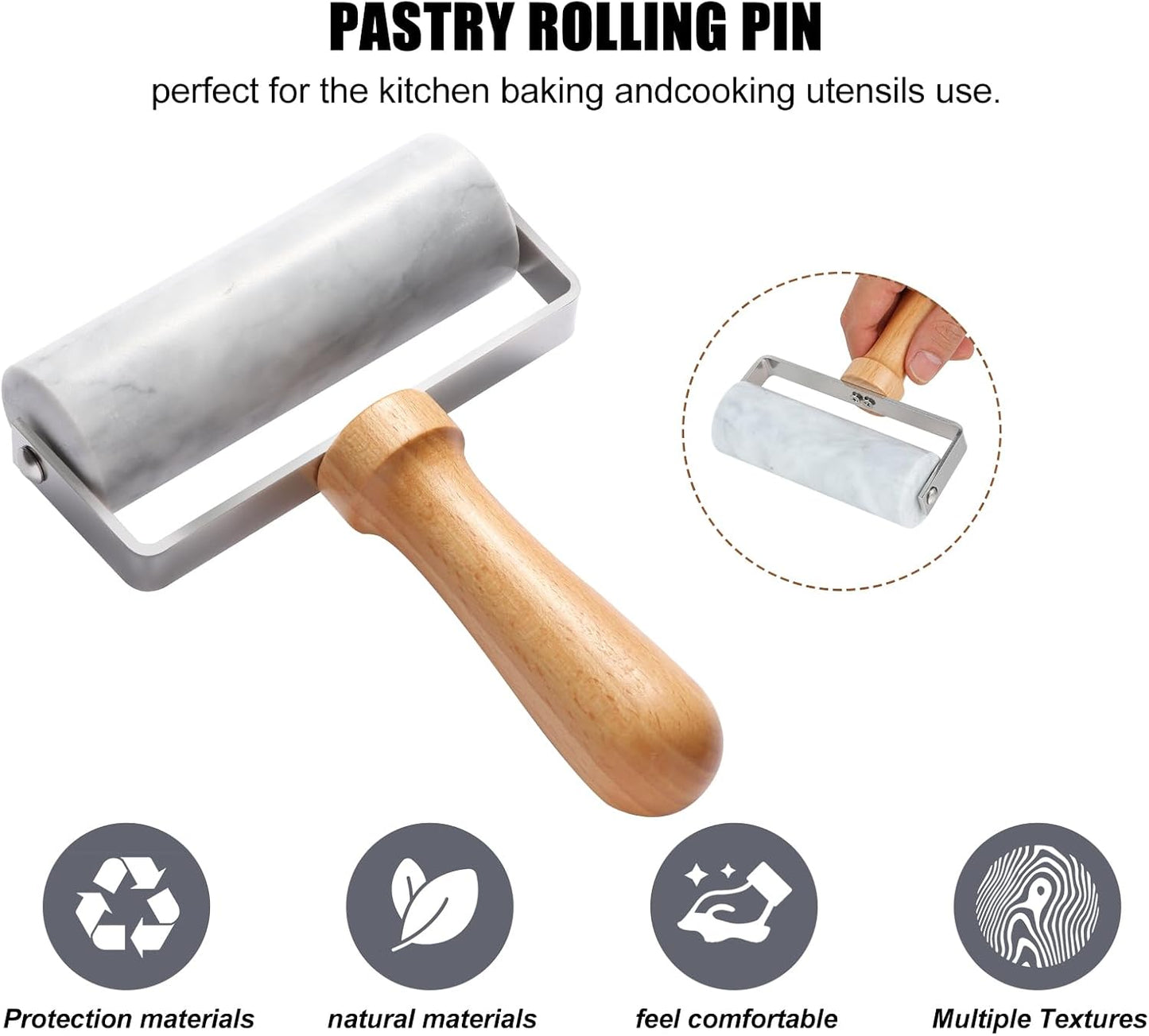 Smooth Surface Marble Rolling Pins for Baking,Dough Roller with T-Type,Pastry Roller Enhance Your Baking Skills,Non-Stick Surface,Versatile and Compact-for Home Bakers and Professional Chefs