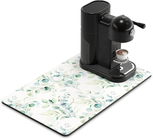 Rnivvi Coffee Mat, 12" x 19" Cute Minimalism Design Coffee Bar Mats for Espresso Machine Station Accessories and Organizer, Hide Stain Rubber Backed Absorbent Dish Drying Pad for Kitchen Counter,White
