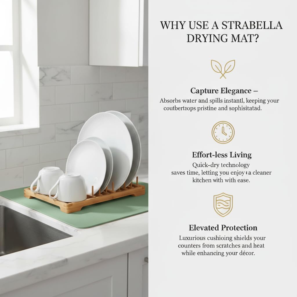 Dish Drying Mat Super Absorbent – 24" x 16" Coffee Mat for Countertops – Non-Slip Drying Mat for Kitchen Counter – Easy to Clean Water Absorbent Mat – Large Dish Drying Mats (Sage)