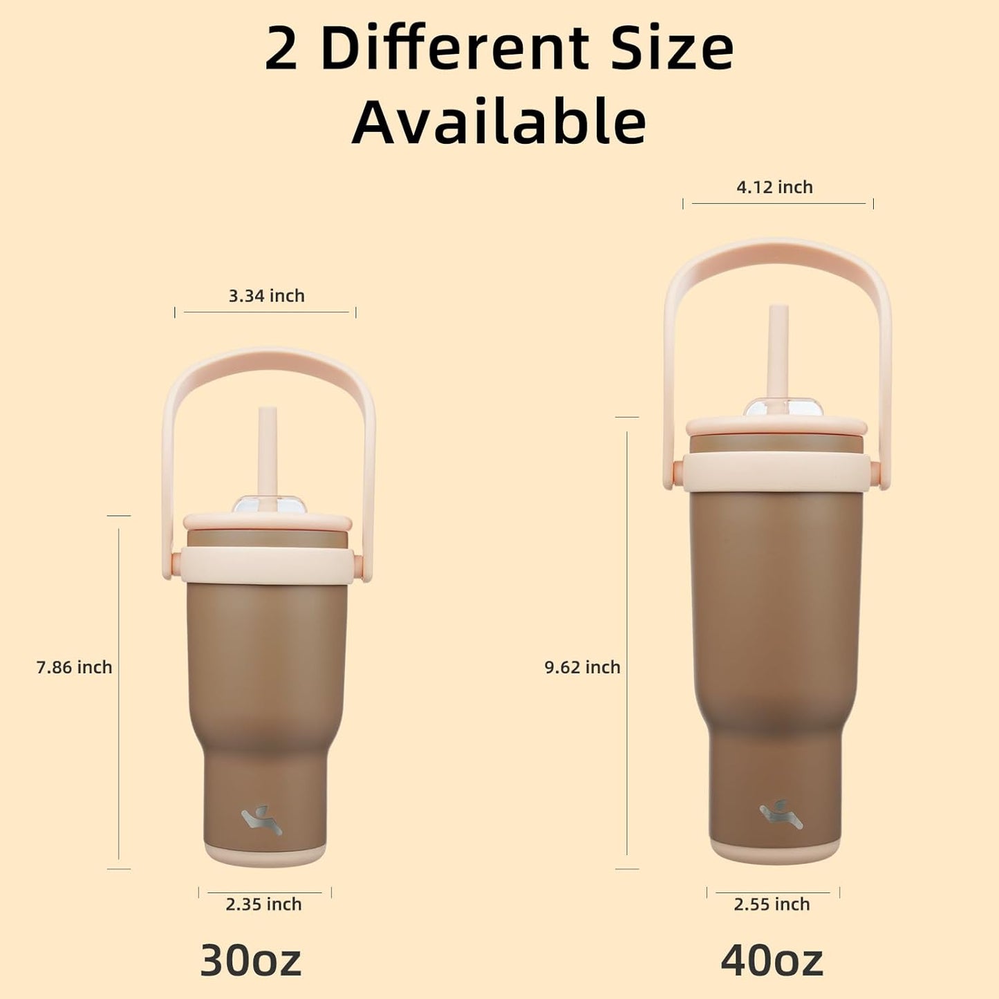 30 oz Tumbler with Side Handle, Insulated Water Bottle with Straw and 2 in 1 Lid, Stainless Steel Cup Travel Coffee Mug for Sports Office Gym,Brown