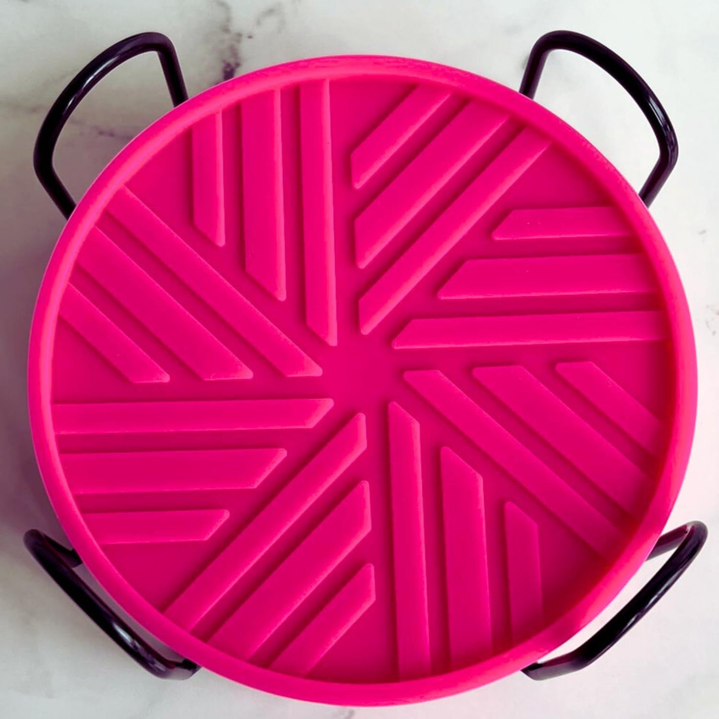 Silicone Coasters with Holder - 6 Pack - Absorbent Table Coasters for Drinks - Home Decor Coffee Table - with Stylish Groove Pattern -Housewarming Gifts Cute Pink