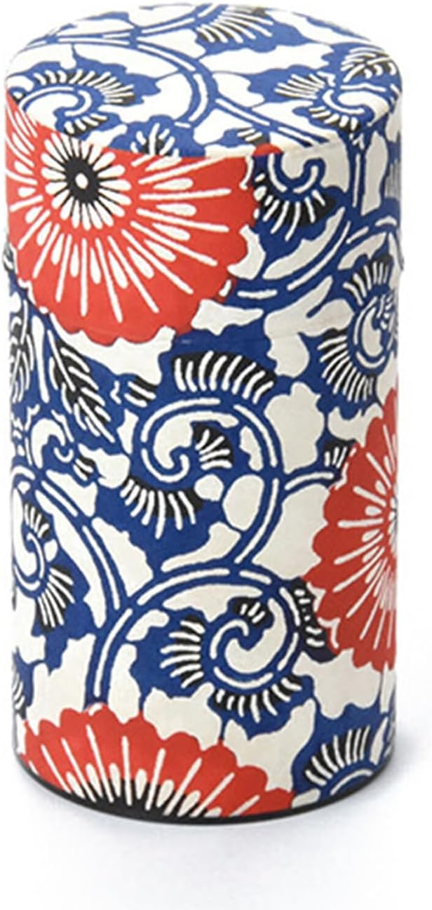 Japanese Pokkan Coffee Spice Tea Tin Canister Washi Paper Storage with Lid 7.05 oz Capacity (Touka)