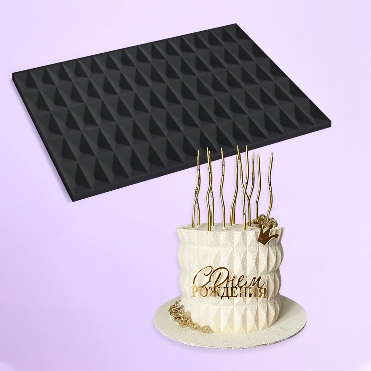 mostsom Silicone Lace Cake Mold Cube Pattern Fondant Impression Mat for Baking, Candy, Chocolate, Buttercream Decorating - Reusable Non-Stick Flexible Cake Decor Tool (A_ Cube Pattern)